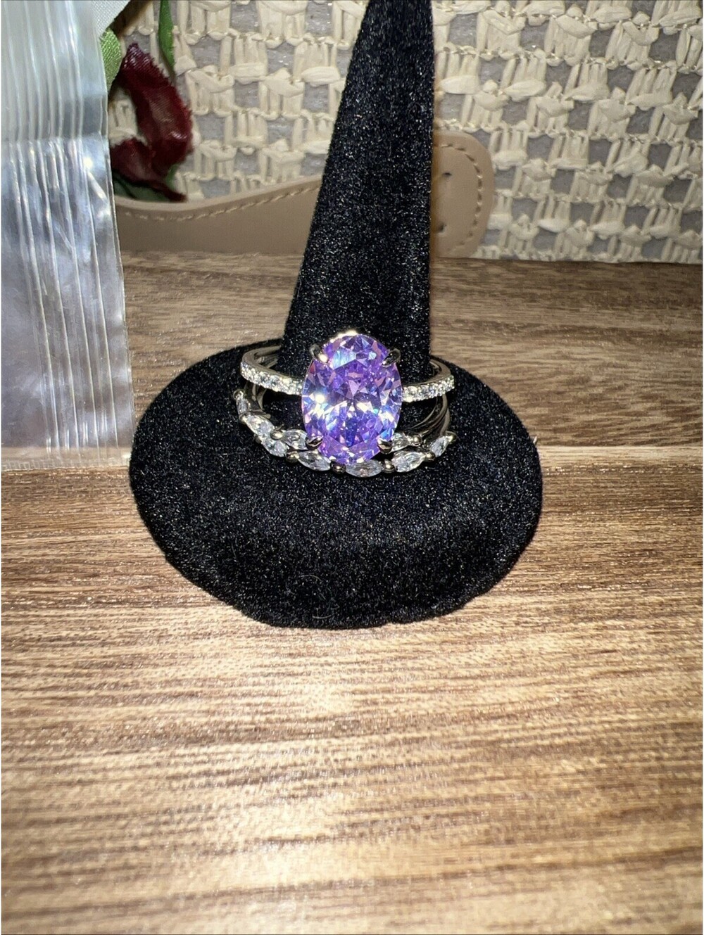 Bomb Party Size 9. 3 Set Rings. Lavender Cubic Zirconia. Rhodium Plating.